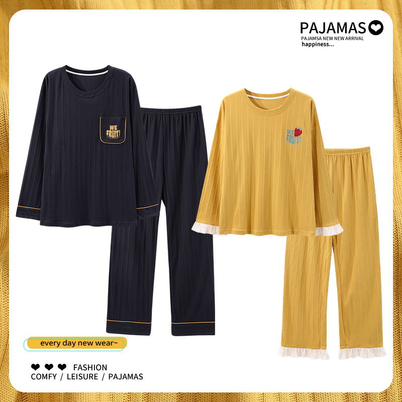 Women's Sleepwear Spring Couple Knitted Cotton Elegant Pajamas for Women Casual Pyjama Long Sleeved Plaid Sleepwear Sets Fashion Homewear 3XL 230