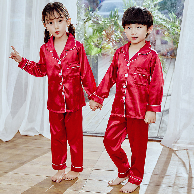 Pajamas Children's Pajama Set Ice Silk Spring and Autumn Girls Baby Long-sleeved Thin Section Boys' Home Wear Clothes Sets Piyamas P001 2303