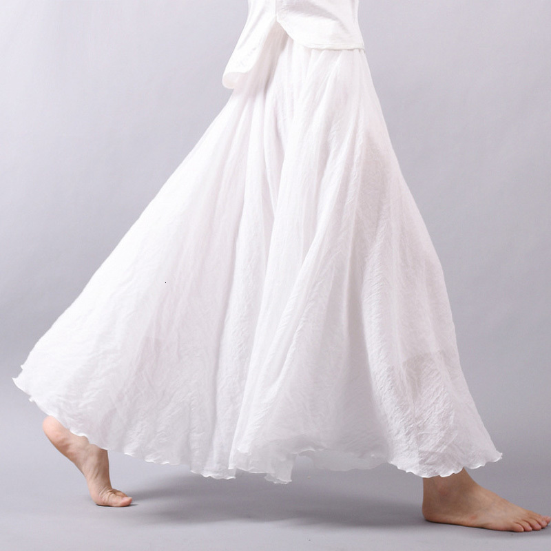 Skirts Women Linen Cotton Long Elastic Waist Pleated Maxi Beach Boho Vintage Summer Faldas Saia 230310wtt