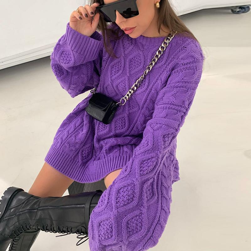 Casual Dresses High Street Fashion Twist Knitted Dress For Women Long Sleeve O Neck Mini 2024 Autumn Winter Solid Oversize