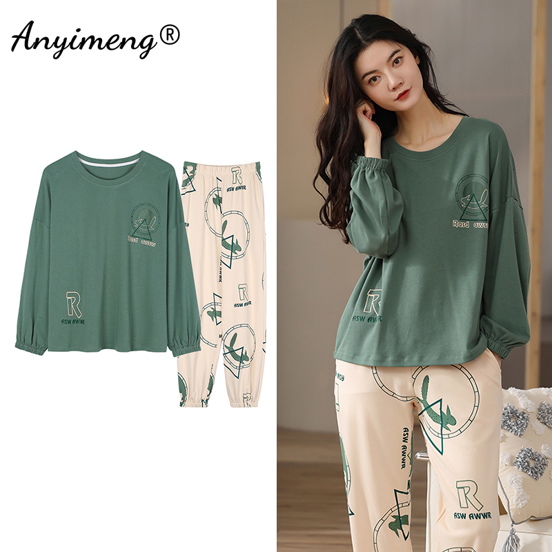 Women's Sleepwear 5XL Pajamas for Women Autumn Winter Pyjama Set Floral Printing Elegant Sleepwear Cotton Womens Pijama Set Lady Loungewear 23031