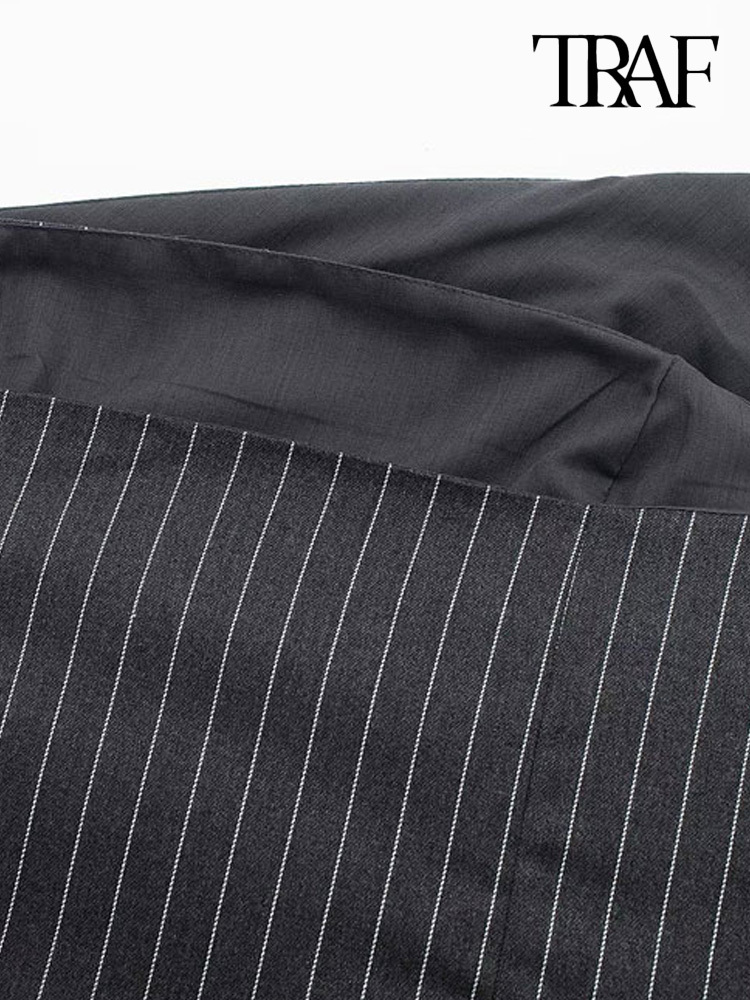 Women's Tanks Camis TRAF Women Fashion With Ruched Striped Crop Bustier Tops Vintage Straight Neck Side Zipper Female Mujer 230310