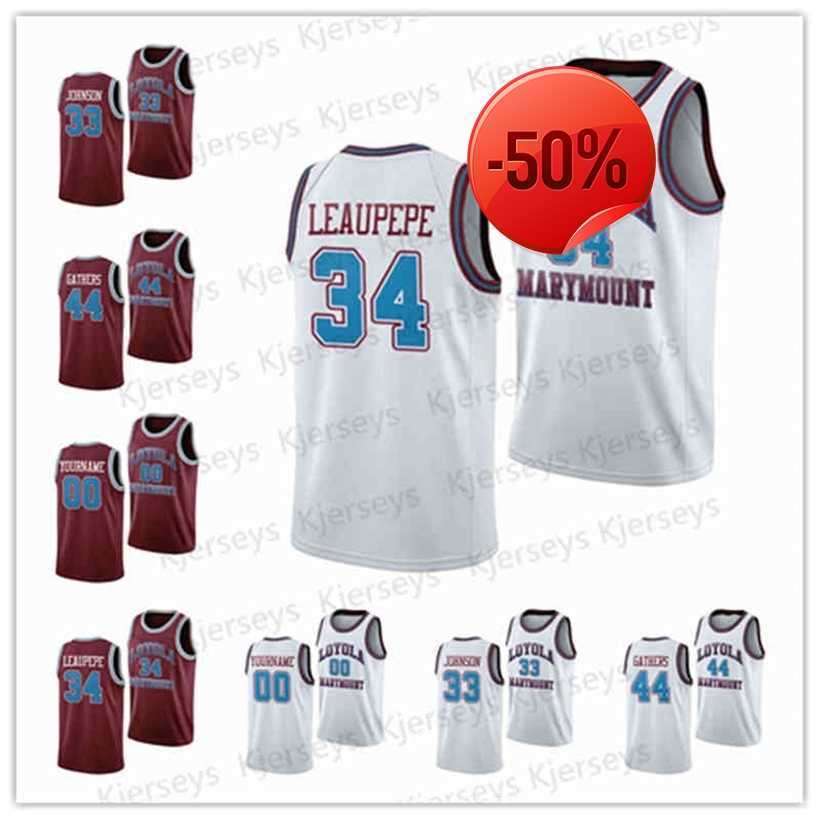 CeoLMU Loyola Marymount Lions University Basketball 34 Keli Leaupepe 30 Bo Kimble 44 Hank Gathers Retro Basketball Jersey Men's Stitched