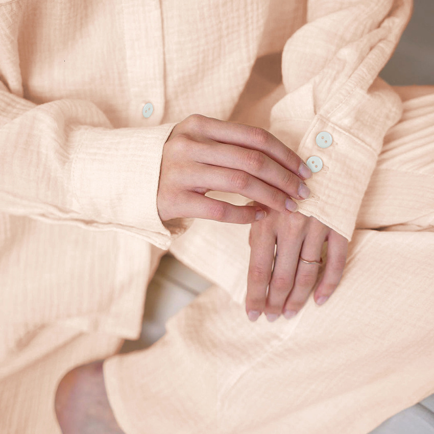 Women's Sleepwear Casual Cotton Pajamas For Women Loose Sleepwear Drop Sleeves Home Suit Turn Down Collar Trouser Suits Set Woman 2 Pieces 230310