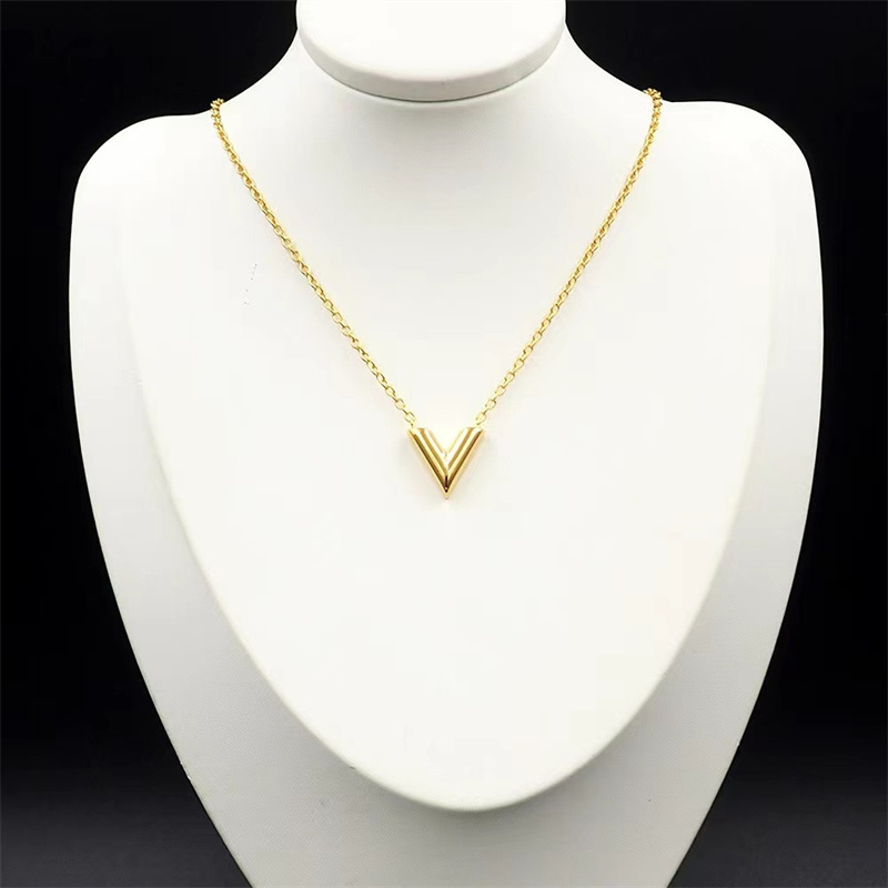 316lV stainless steel jewelry real silver necklace chunky gold silver rose plated for women never fade letter necklace luxury chains wedding engagement gift