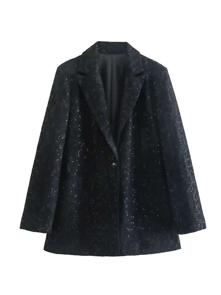 Women's Suits Blazers Spring Fashion Women's Sets Sequin Inlaid Lace Single Button Blazers High Waist Straight Long Pants Ensembles Femme 23