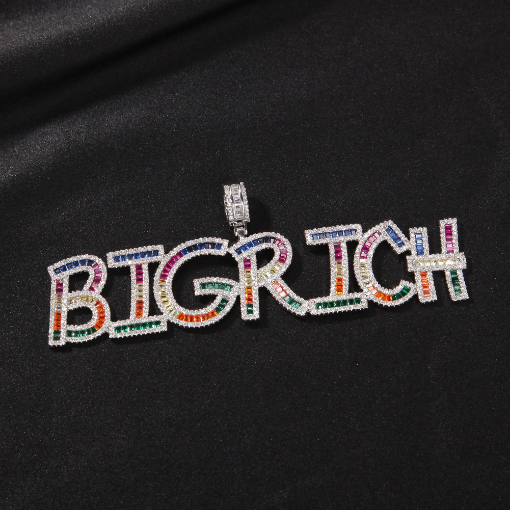 New Colorful A-Z Initial Letter Custom Name Pendant Necklace Personalized Square Iced Out Cubic Zircon CZ Stone 18K Real Gold Hiphop Crystal DIY Jewel