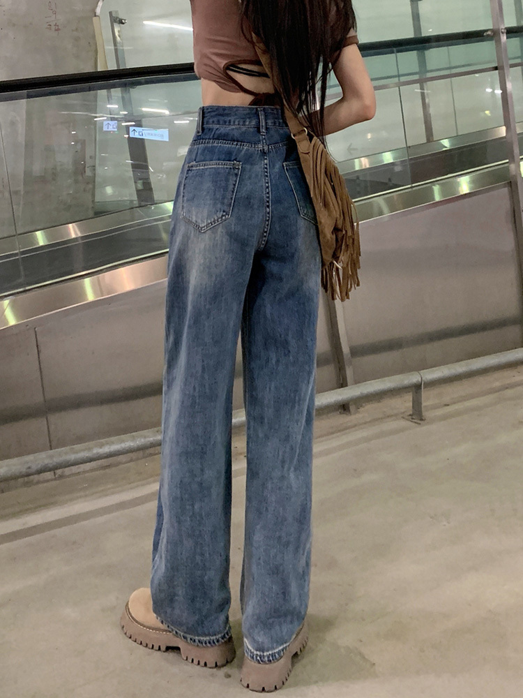 Women's Jeans Blue Baggy Jeans Pants For Women Straight Jeans High Waist Streetwear Vintage Pants Casual Ladies Denim Wide Leg Trouser 230310