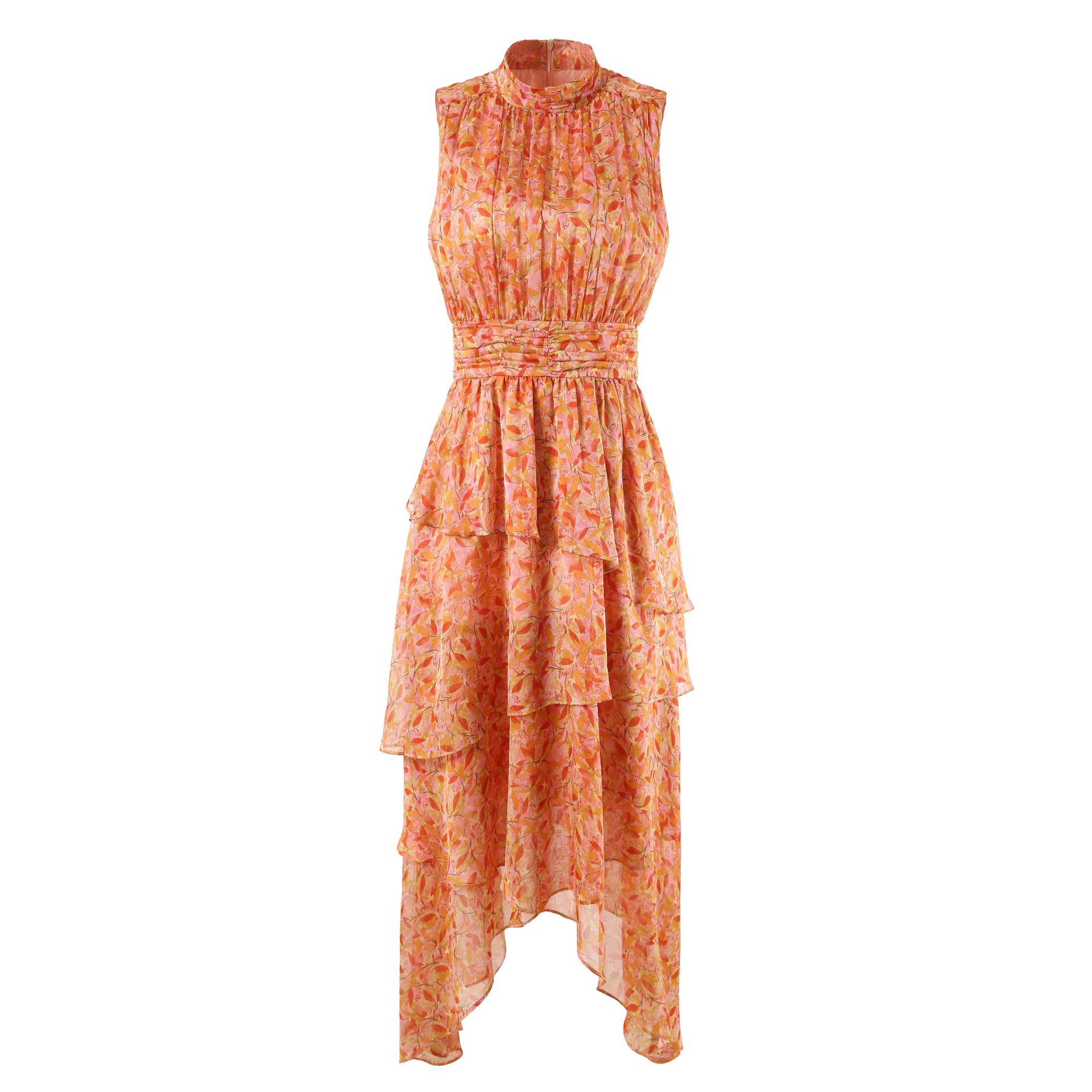 High-quality printed sleeveless stand-collar irregular cake dress silk blend, As picture
High-quality printed sleeveless stand-collar irregular cake dress silk blend, As picture