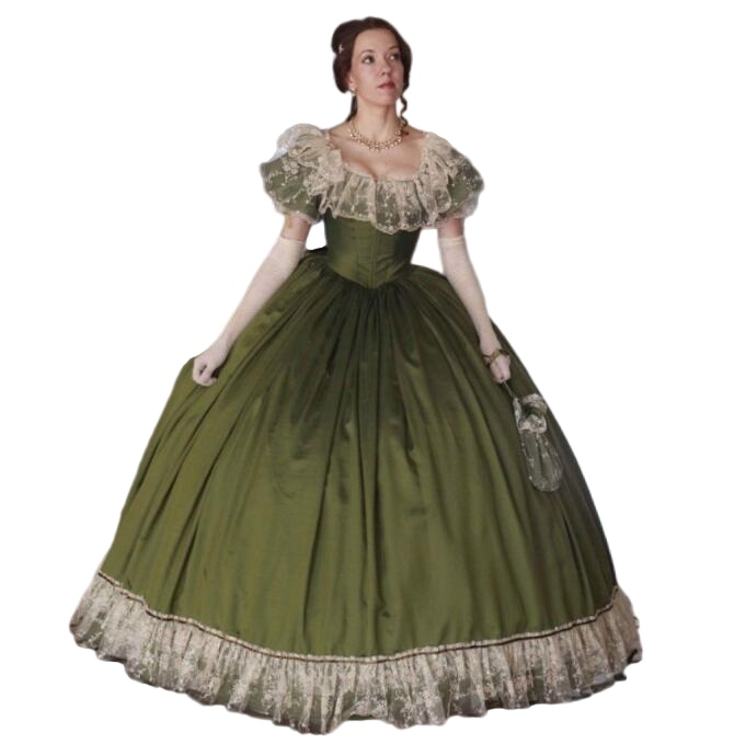 Victorian Hunter Green Prom Dresses Princess Off Shoulder Cosplay Scarlett Civil War Southern Belle Lace-up Evening Dress