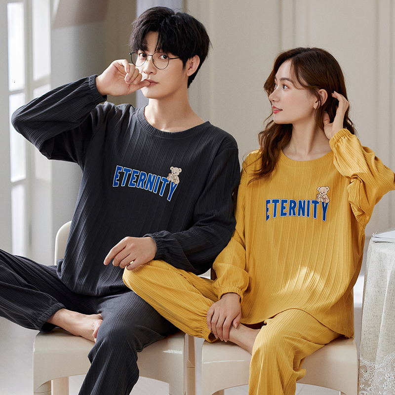 Women's Sleepwear Spring Couple Knitted Cotton Elegant Pajamas for Women Casual Pyjama Long Sleeved Plaid Sleepwear Sets Fashion Homewear 3XL 230