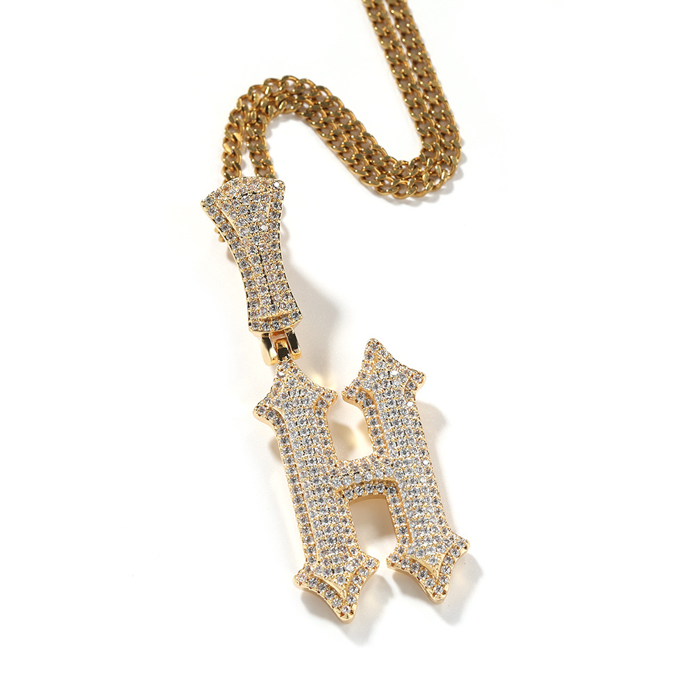 A-Z Burr Initial English Letter Pendant Necklace 18k Real Gold Iced Out CZ Stone Cubic Zirconia DIY Bling Crystal Charm Hip Hop Jewelry Accessories Gi