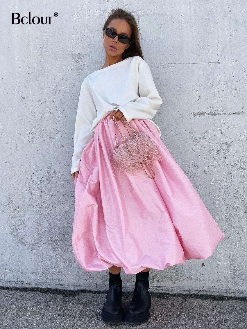 Skirts Bclout Elegant Loose White Women Fashion High Waist Black Party Long Spring Pleated Midi Skirt Female Vintage 230310