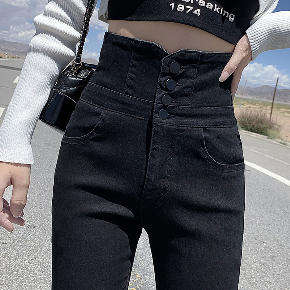 Women's Jeans Skinny Pencil Jeans Four Buttons Vintage High Waist Women Slim Stretch Denim Pants Tight Trousers Women's Pants 230310