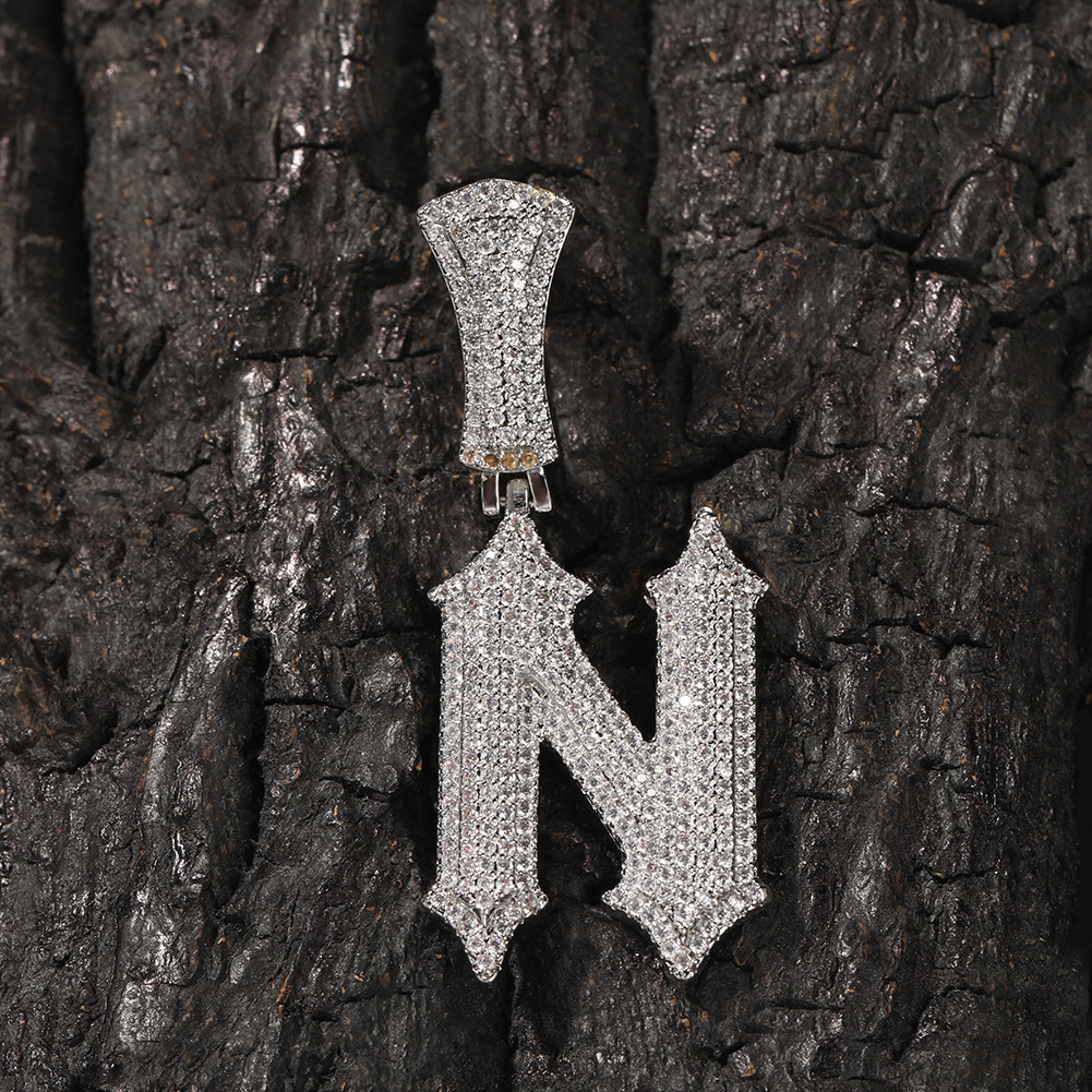A-Z Burr Initial English Letter Pendant Necklace 18k Real Gold Iced Out CZ Stone Cubic Zirconia DIY Bling Crystal Charm Hip Hop Jewelry Accessories Gi