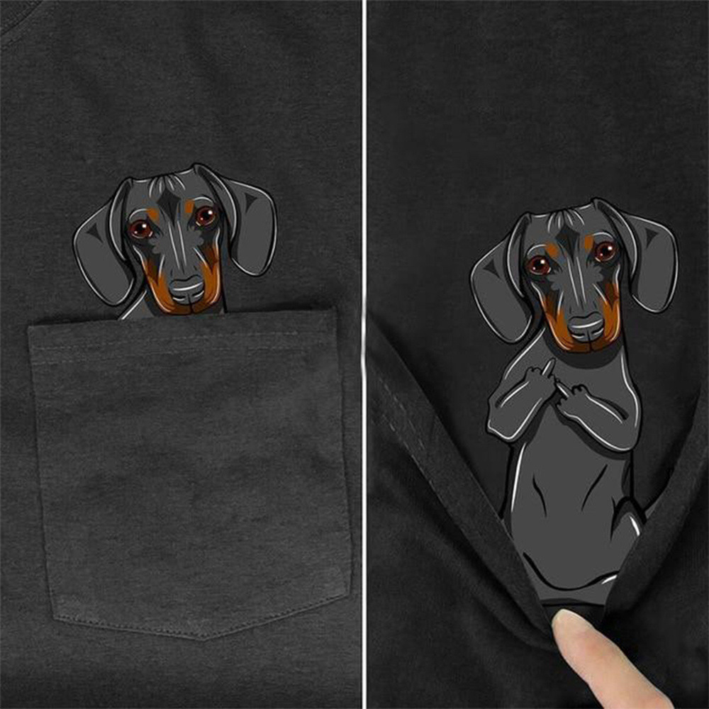 Men's TShirts CLOOCL Black Cotton TShirt Pocket Cute Dachshund Middle Finger 3D Printed Tshirt Casual Shirts Funny Cottons Tee Harajuku Tops 2303
