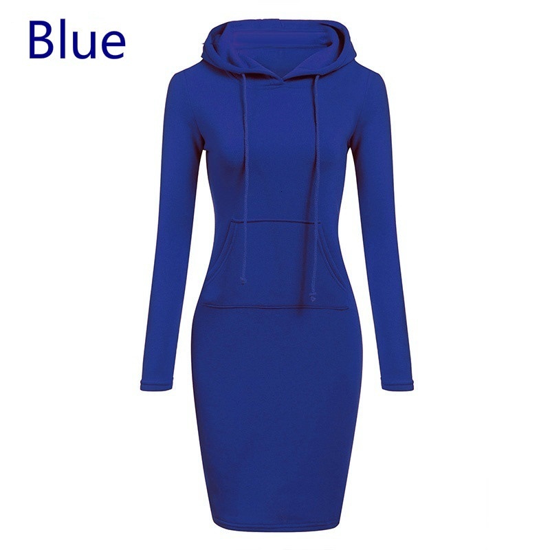 Womens Hoodies Sweatshirts WomenAutumn Winter Fashion Sweatshirt Dresses Female Pocket Hooded Casual Solid Color Long Sleeve Mini Kleid 230310