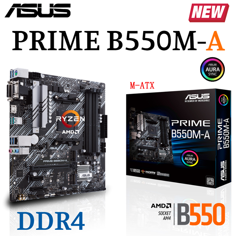 ASUS PRIME B550M-A Socket AM4 Motherboard AMD B550 Support R3 R5 R7 CPU DDR4 4800MHz PCI-E 4 M.2 128GB Micro ATX Mainboard NEW