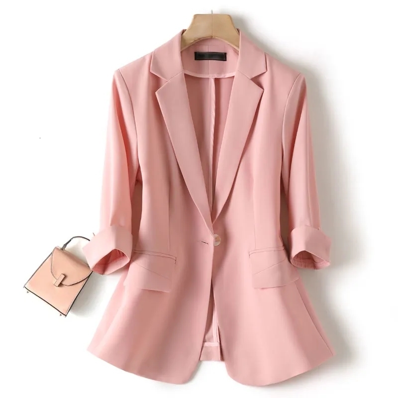 Women's Suits Blazers Summer Women's Blazer Solid Thin Single Button Suit Jacket Lady Pink Blazer Female Outerwear Casaco Feminino S-4XL 230