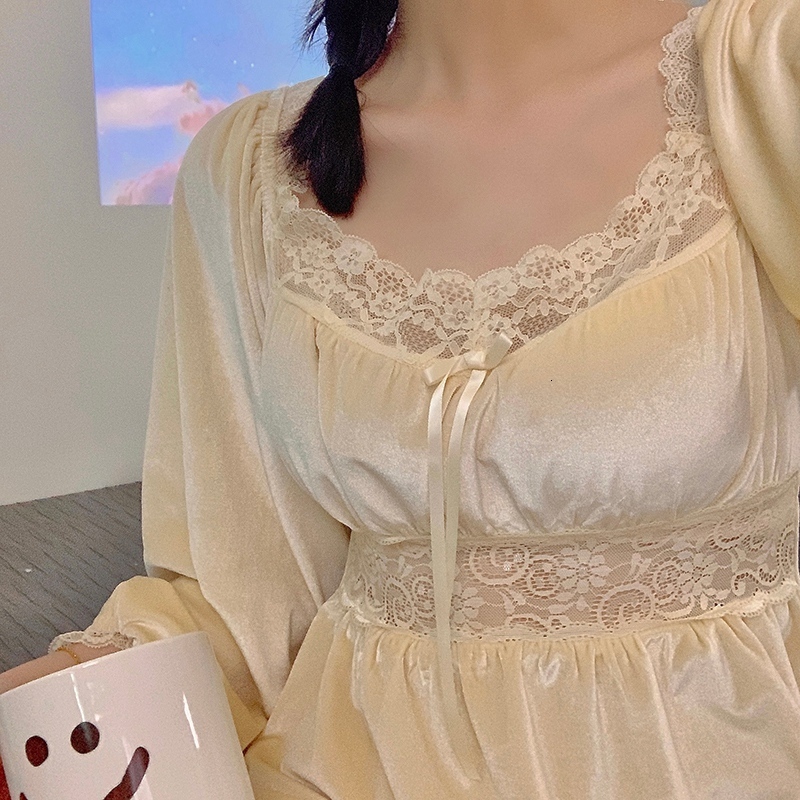 Women's Sleepwear Winter Long Sleeve sexy Lace V-neck Gold Velvet Pajama Sets for Women Korean Sleepwear Pyjama Homewear Pijama Mujer Clothes 230