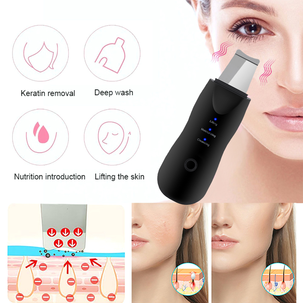 Cleaning Tools Accessories Ultrasonic Skin Scrubber Vibration Face Spatula Blackhead Remover Shovel Clean Cavitation Peeling Lifting Makeup Set 230309