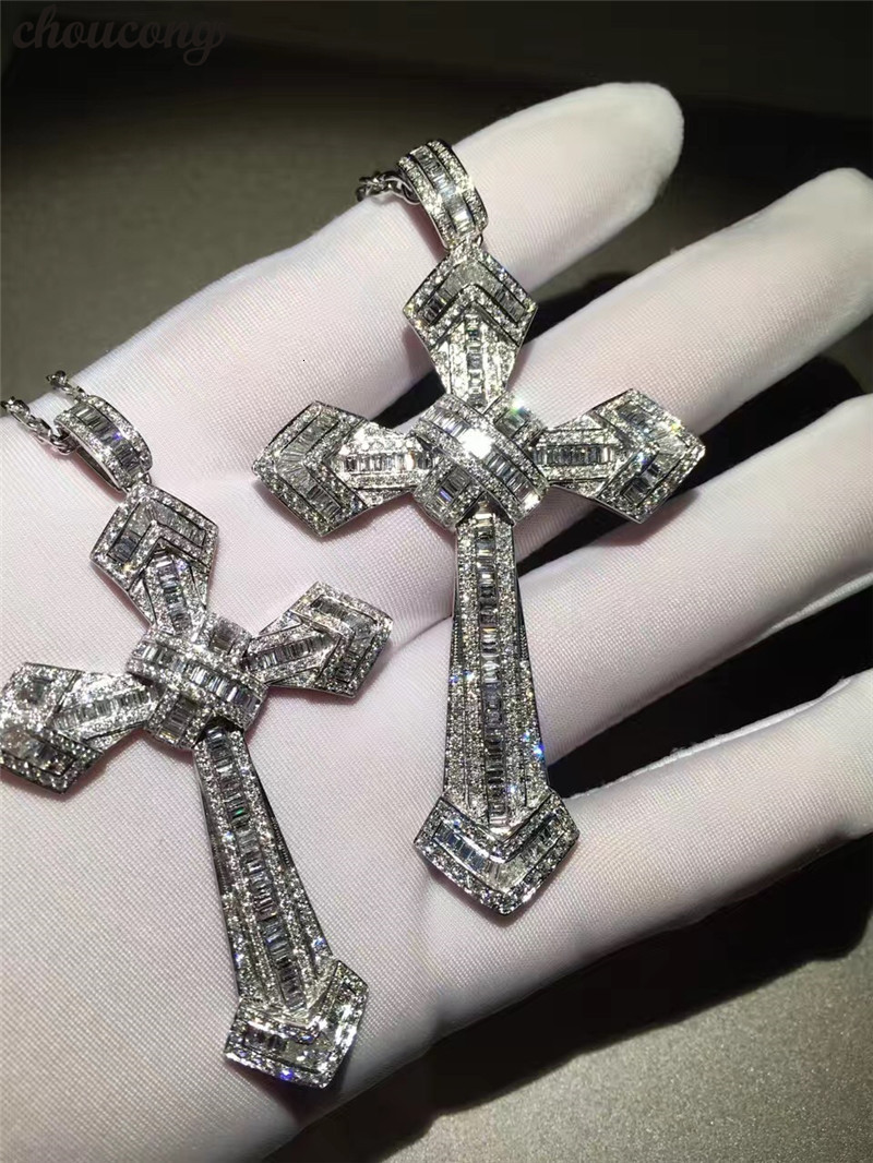 Pendant Necklaces 14K Gold Long Diamond Cross 925 Sterling Silver Party Wedding s Necklace For Women men Jewelry Gift 230309