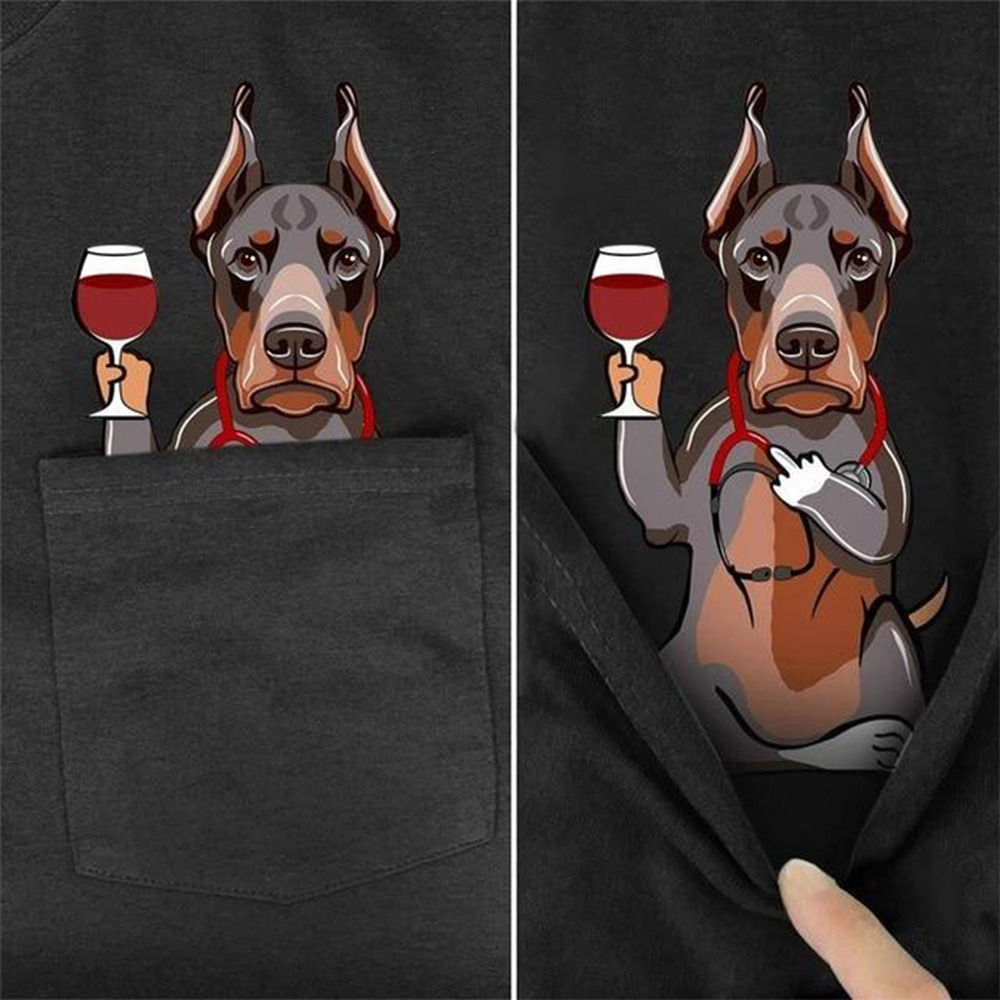 Men's TShirts CLOOCL Black Cotton TShirt Pocket Cute Dachshund Middle Finger 3D Printed Tshirt Casual Shirts Funny Cottons Tee Harajuku Tops 2303
