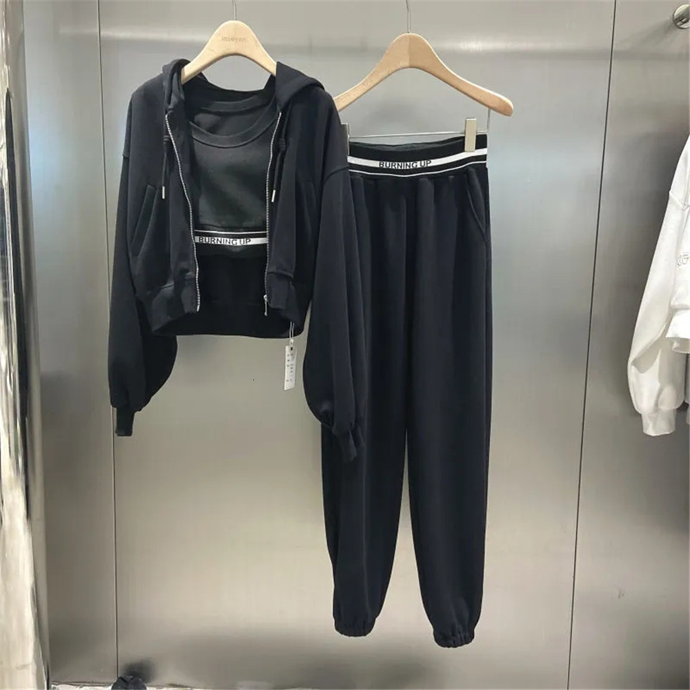 Womens Two Piece Pants Tracksuits Women Leisure Sports Suit Hoodie Long Pants Vest ThreePiece Sets Oversized Sportwear Tracksuit Set Autumn Suits Y2k 