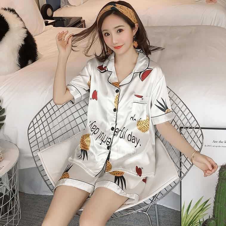 Women's Sleepwear Short Sleeve Silk Pajamas Set Cute Flowers Print Sleepwear Summer Saft 4XL 5XL Spring Women Nightwear Casual Home Clother 23031