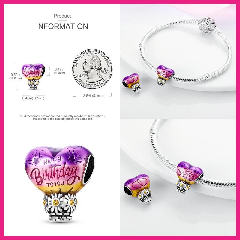 2024 New Charms 925 Sterling Silver Ice Cream Lollipop Colorful Hot Air Balloon Charms Bead Fit For S925 Snake Bacelet DIY