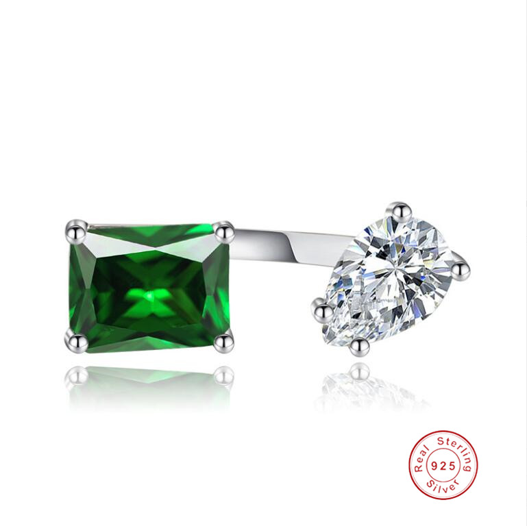 Sterg Sier Adjustable Open Ring with Multi Color Cubic Zirconia Water Drop Design for Women - Bohemian Wedding Band