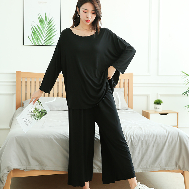 Women's Sleepwear PLUS size home suits women autumn loose long-sleeved pajamas two-piece set nine-point wide leg pants pijama sleepwear femme 230