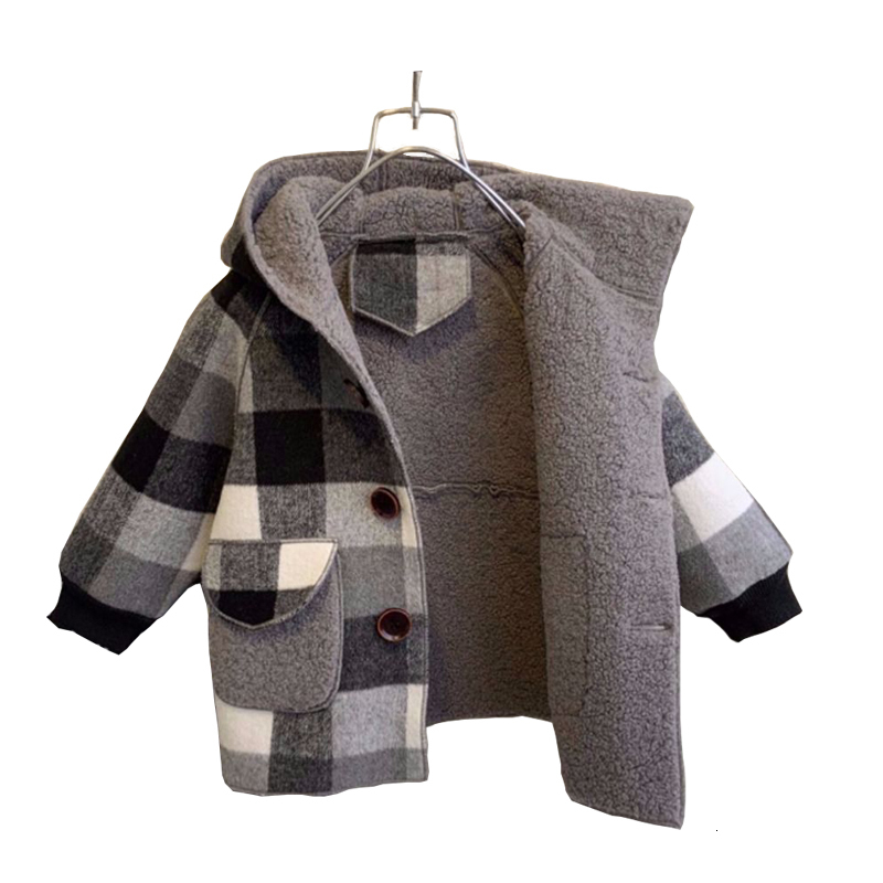 Jackets fall Winter Fleece For Boy Trench Children's Clothing 210Y Hooded Warm plaid Outerwear Windbreaker Baby Kids Coats 230310