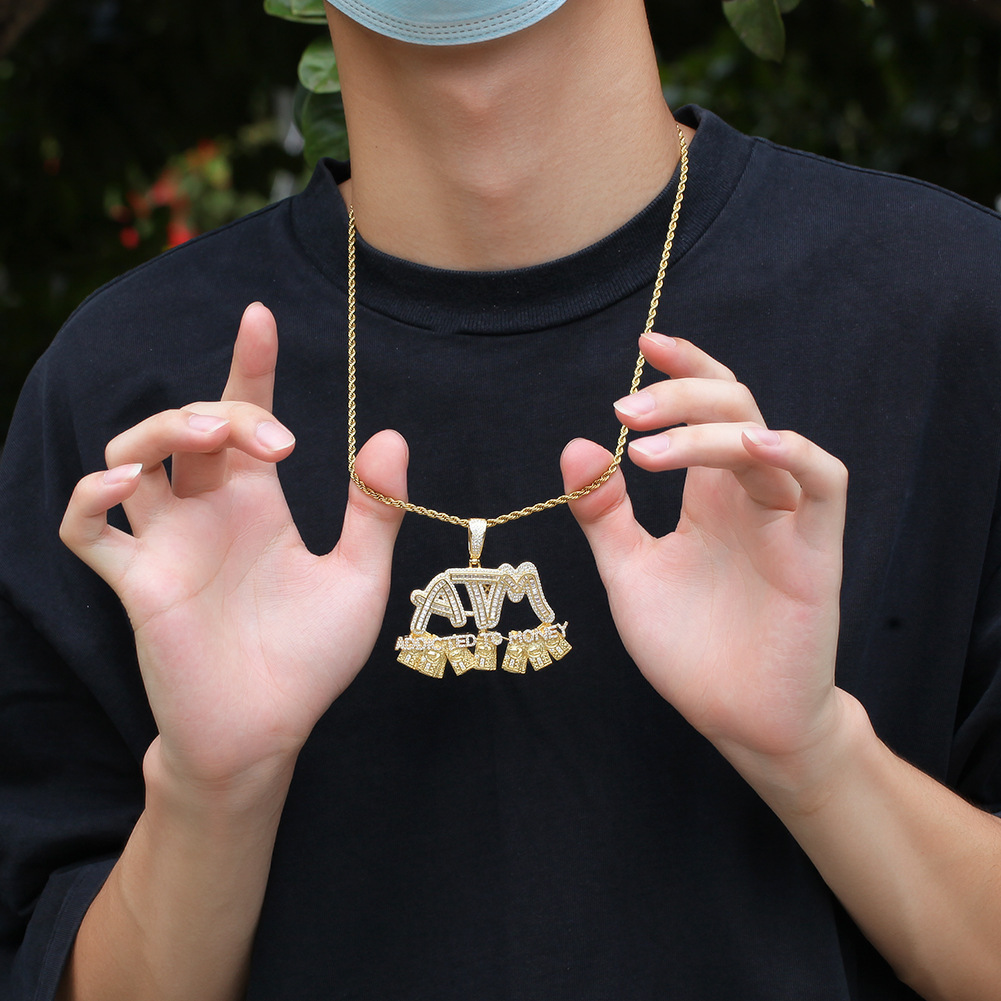 Hip Hop Iced Out Bling Letter ATM Pendant Necklaces Addicted to Money Rapper 18K Real Gold Plated Charms For Women Men Miami Hiphop Grunge Punk Jewelr