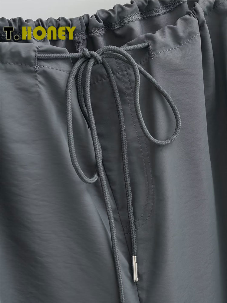 Women s Pants s TELLHONEY Women Fashion Drawstring Pleat Baggy Cargo Female High Street Chic Low Waist Wide Leg Jogging Parachute Trousers 230309