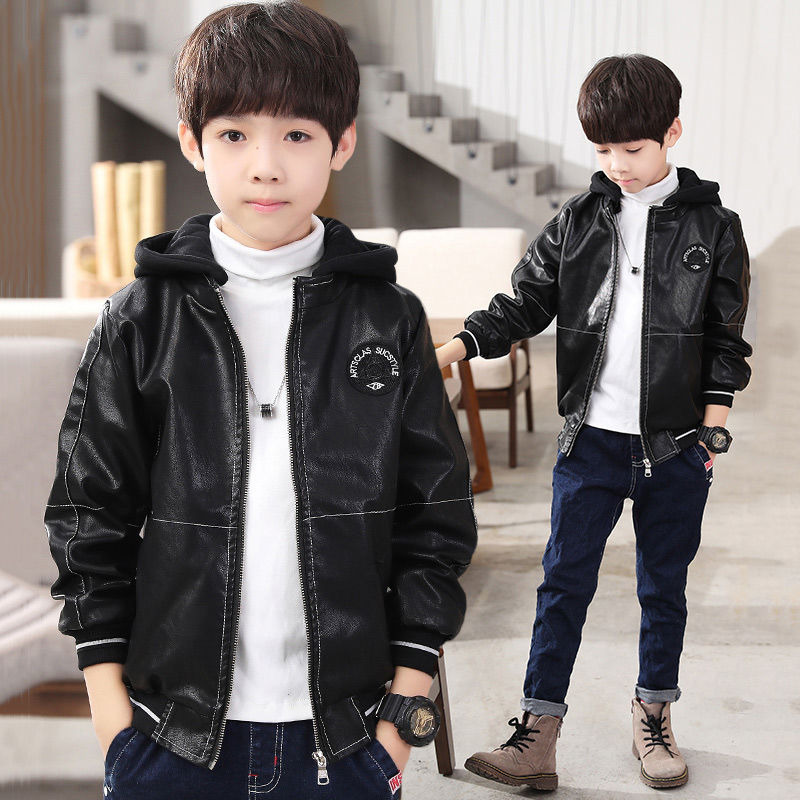 Jackets PU Leather Spring Autumn Jacket For Boy Korean Version Fashion Coat Western Style Casual Handsome Children's Clothing 230310