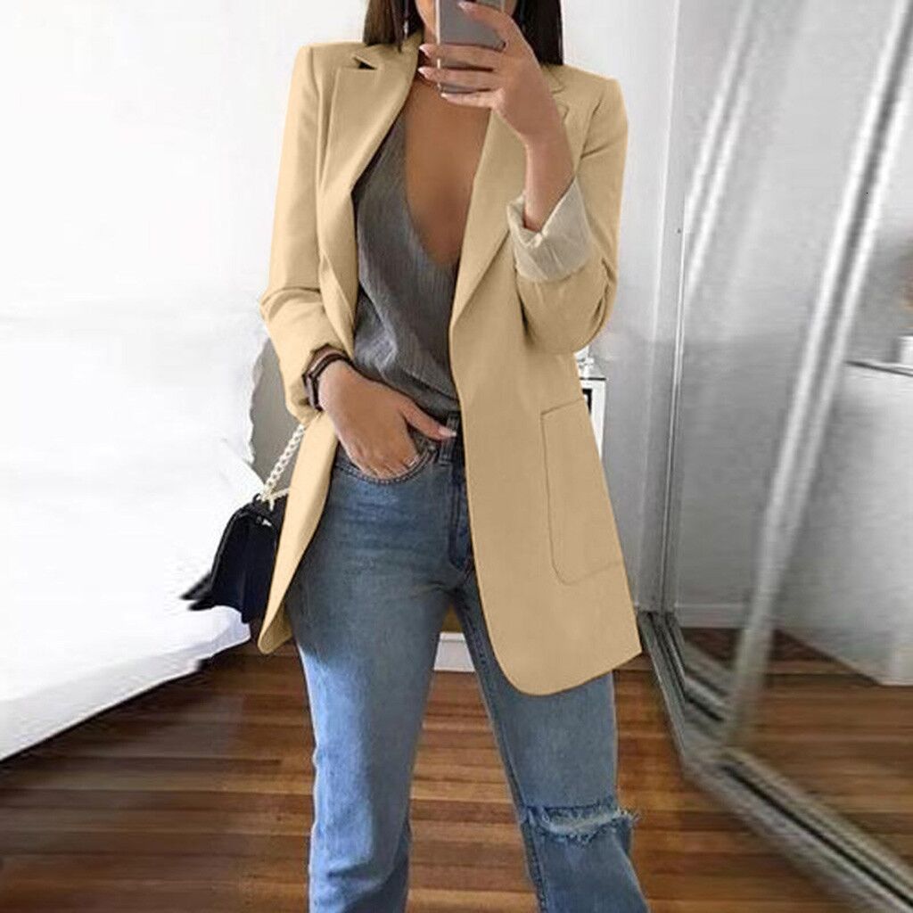 Women's Suits Blazers Women's Blazers Jacket Spring And Autumn Female Jacket Oversize Office Long Sleeve Solid Color Coat Loose Casual Cloth