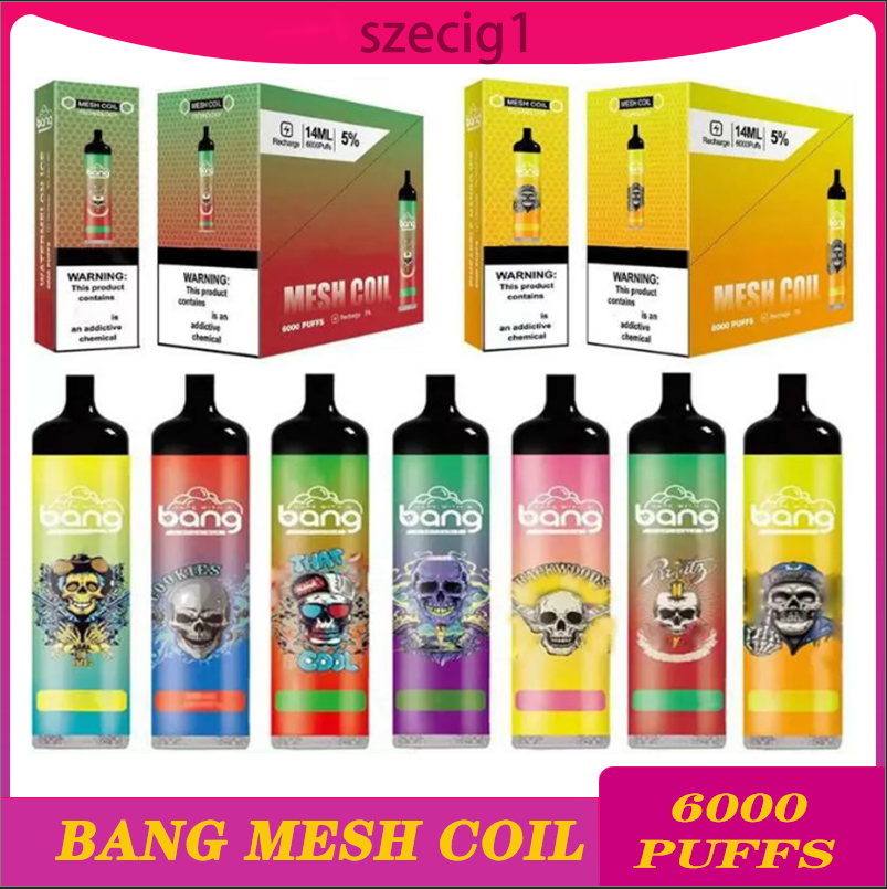 Original Bang Mesh Coil 6000 Puffs Bars Disposable E cigarettes Vape Pen 14ml Pre-filled Pods Cartridge 1100mAh Rechargeable Battery 20 flavors
Original Bang Mesh Coil 6000 Puffs Bars Disposable E cigarettes Vape Pen 14ml Pre-filled Pods Cartridge 1100mAh Rechargeable Battery 20 flavors