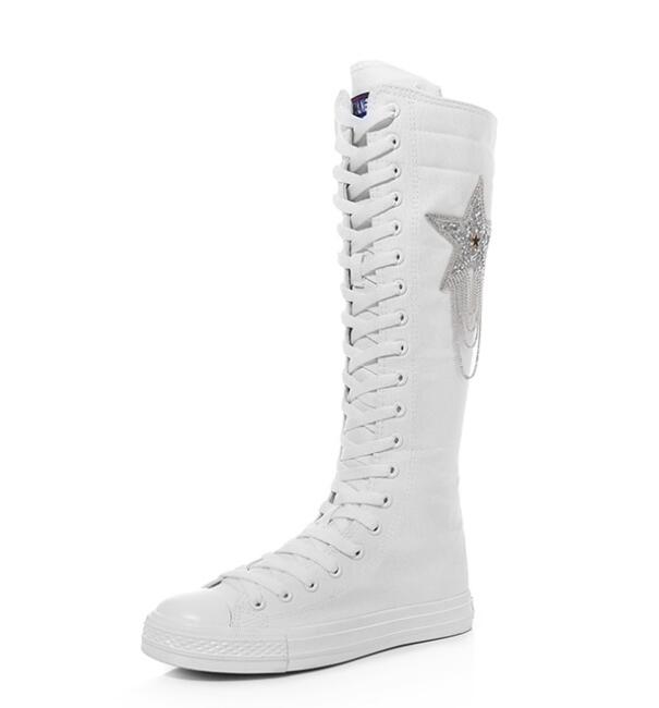 Tenis Women Shoe Ladies Canvas Boot Casual Flat Shoes Sequins Tassels Zipper Boot Comfortable Vulcanized Sneakers