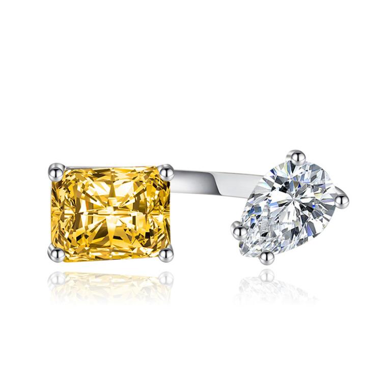 Sterg Sier Adjustable Open Ring with Multi Color Cubic Zirconia Water Drop Design for Women - Bohemian Wedding Band