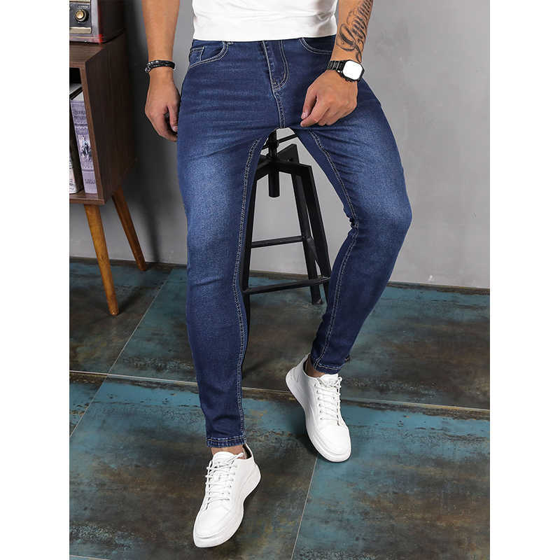 Men's Jeans 2023 New Stretch Skinny Blue Solid Color Elastic Classic Men Slim Fashion Denim Trousers Male Streetwear Y2303