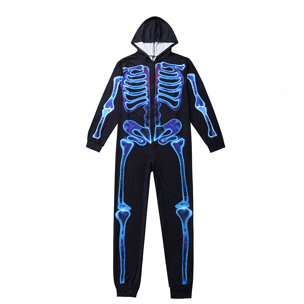 Family Matching Outfits Halloween Scary Skeleton Costume for Adult Kids Horror Skull Jumpsuit Carnival Party Hodded ParentChild Pajama 230310