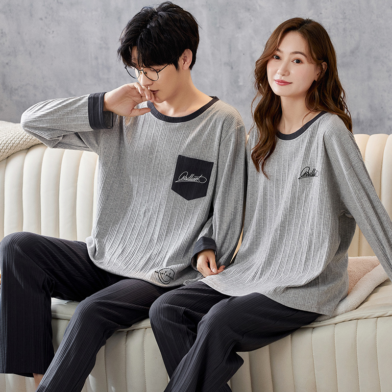 Women's Sleepwear Spring Couple Knitted Cotton Elegant Pajamas for Women Casual Pyjama Long Sleeved Plaid Sleepwear Sets Fashion Homewear 3XL 230