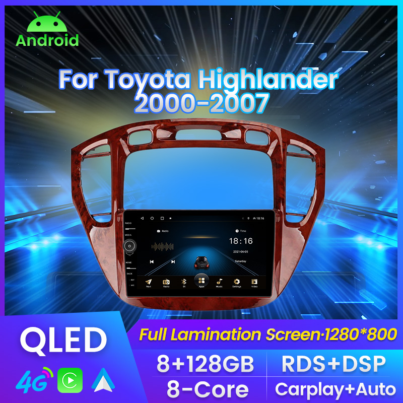 9INCH 8Core 1280*800P QLED Android11 2din Car DVD Radio Multimedia For Toyota Highlander 2000-2007 Carplay auto GPS DSP