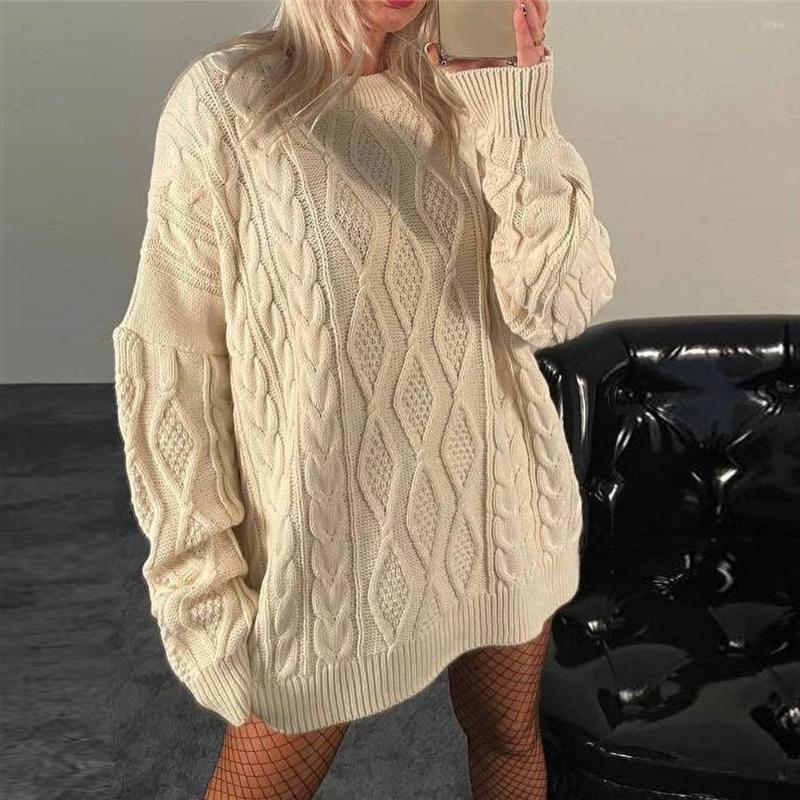 Casual Dresses High Street Fashion Twist Knitted Dress For Women Long Sleeve O Neck Mini 2024 Autumn Winter Solid Oversize