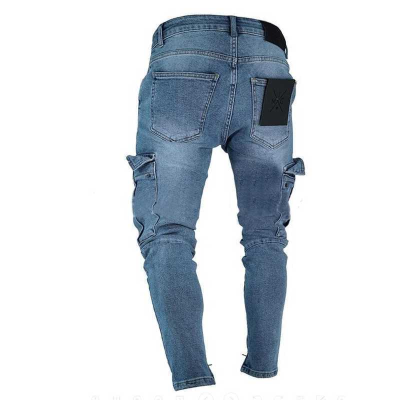 Men's Jeans Autumn Men Casual Pants 2021 New Fashion Frayed Slim Fit Long Denim Hole Y2303