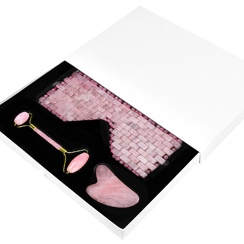 Face Care Devices Rose Quartz Eye Sleep Mask Massager Jade Roller Gua Sha Scraper Eyes Relax Fade Dark Circles Skin Beauty Tools Gifts 230309