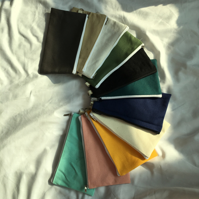 Simplicity Blank Canvas Zipper Pencil Cases Bags Pen Pouches Cotton Cosmetic Makeup Mobile Phone Clutch pocket money Bag