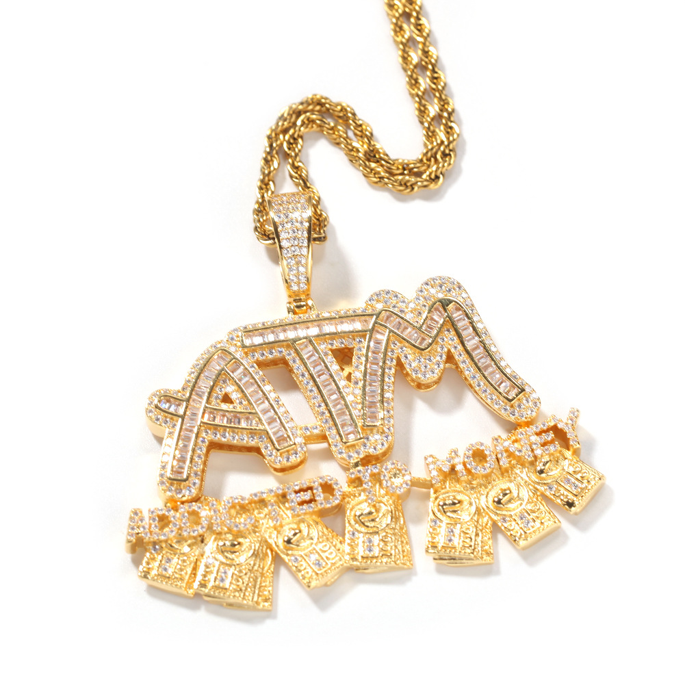 Hip Hop Iced Out Bling Letter ATM Pendant Necklaces Addicted to Money Rapper 18K Real Gold Plated Charms For Women Men Miami Hiphop Grunge Punk Jewelr