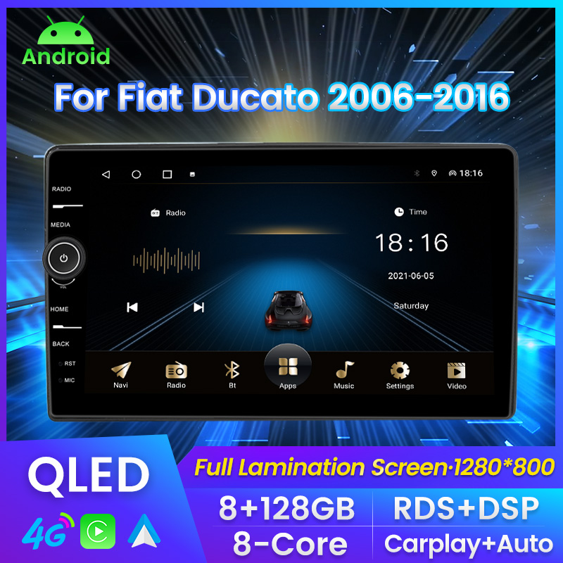 Car DVD Radio Video Multimedia Player Fiat Ducato 2006-2016 QLED Android 11 GPS Navigation Carplay RDS DSP 4G LTE WiFi